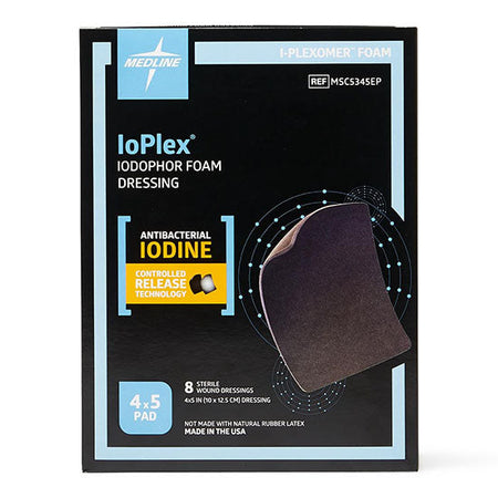Medline IoPlex Iodophor Foam Dressing, 4" x 5" (MSC5345EP)
