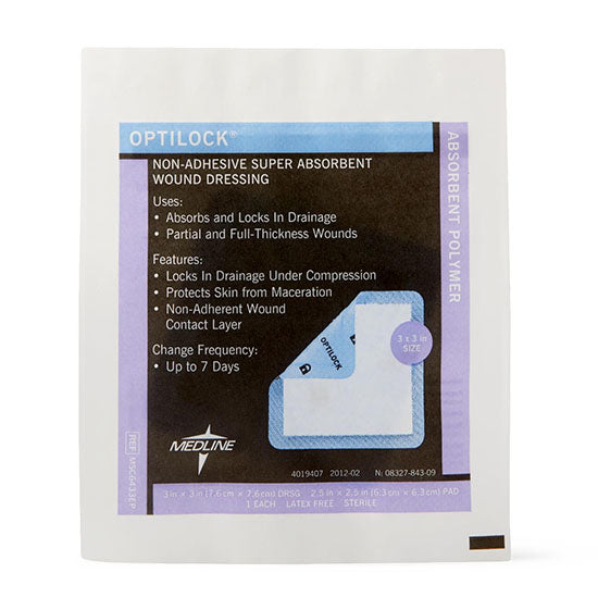 Medline OptiLock Nonadhesive Super Absorbent Wound Dressings, 3" x 3" (MSC6433EP)