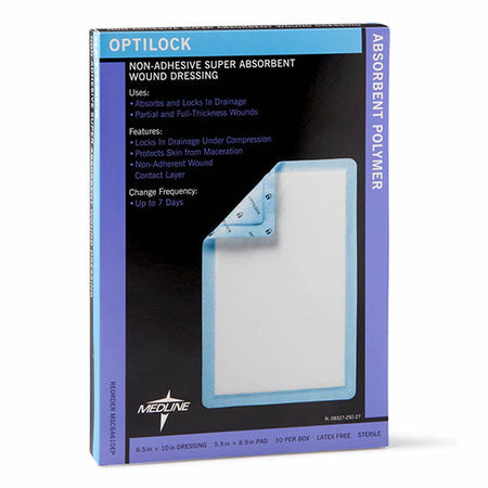 Medline OptiLock Nonadhesive Super Absorbent Wound Dressings, 6.5" x 10" (MSC64610EP)