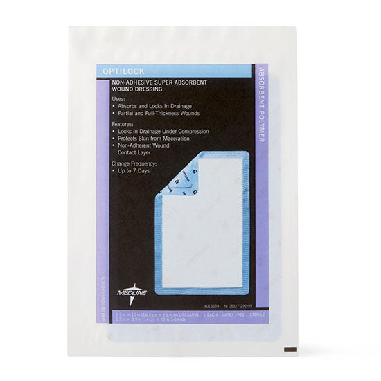 Medline OptiLock Nonadhesive Super Absorbent Wound Dressings, 6.5" x 10" (MSC64610EP)