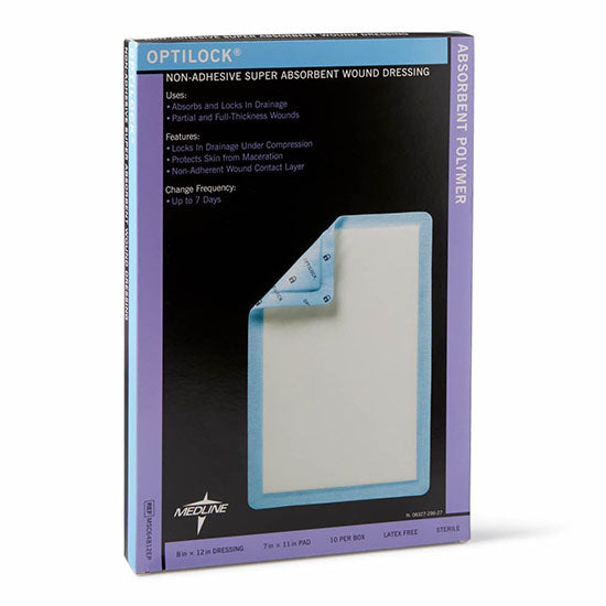 Medline OptiLock Nonadhesive Super Absorbent Wound Dressings, 8" x 12" (MSC64812EP)