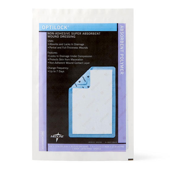 Medline OptiLock Nonadhesive Super Absorbent Wound Dressings, 8" x 12" (MSC64812EP)