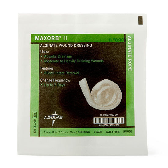 Medline Maxorb II Alginate Dressing, 1" x 12" Rope (MSC7312EP)