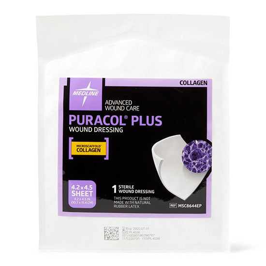 Medline Puracol Plus Collagen Wound Dressing, 4.25" x 4.5" (MSC8644EP)