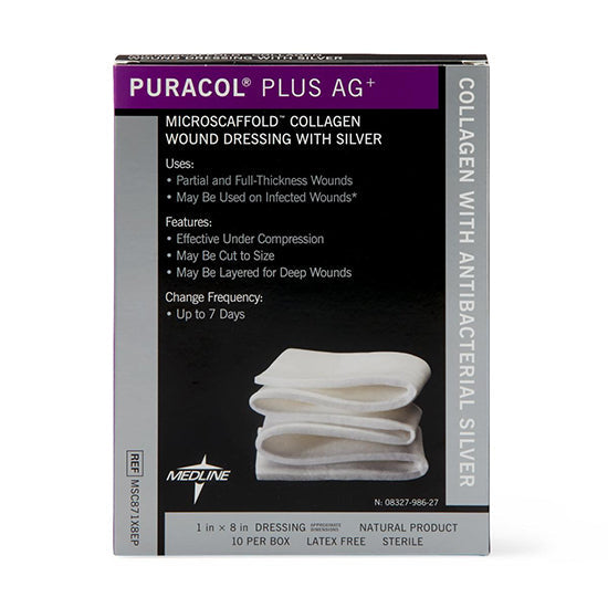Medline Puracol Plus AG+ Collagen Wound Dressing with Silver, 1" x 18" Rope (MSC871X8EP)