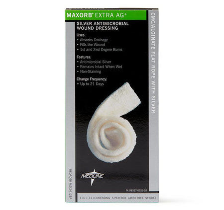 Medline Maxorb Extra Ag+ CMC / Alginate Dressing, 1" x 12" Flat Rope (MSC9412)