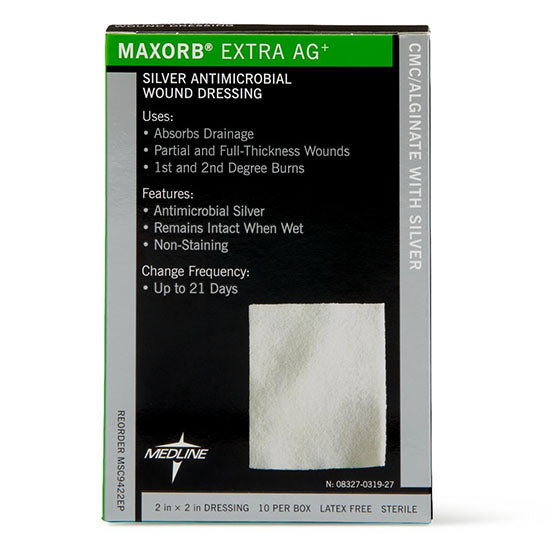 Medline Maxorb Extra Ag+ CMC / Alginate Dressing, 2" x 2" (MSC9422EP)