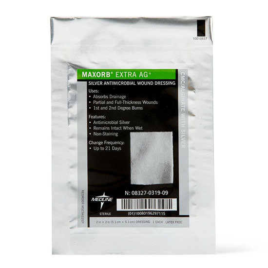 Medline Maxorb Extra Ag+ CMC / Alginate Dressing, 2" x 2" (MSC9422EP)