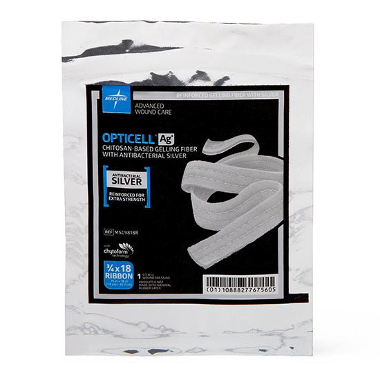 Medline Opticell Ag+ Silver Antibacterial Gelling Fiber Wound Dressing, Reinforced, 0.75" x 18" (MSC9818R)