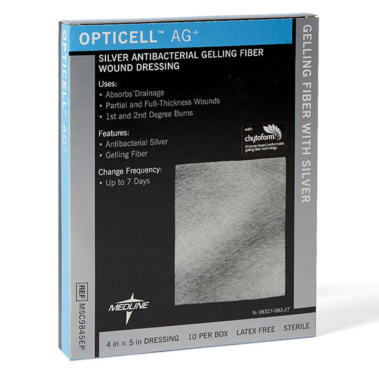 Medline Opticell Ag+ Silver Antibacterial Gelling Fiber Wound Dressing, 4" x 5" (MSC9845EP)