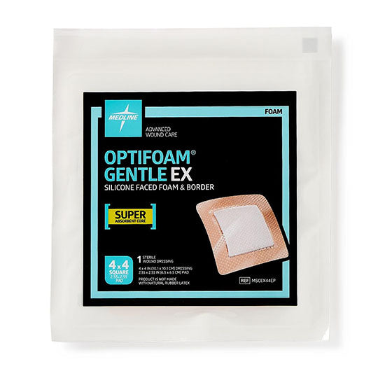 Medline Optifoam Gentle EX Bordered Foam Dressing, 4" x 4" (MSCEX44EP)