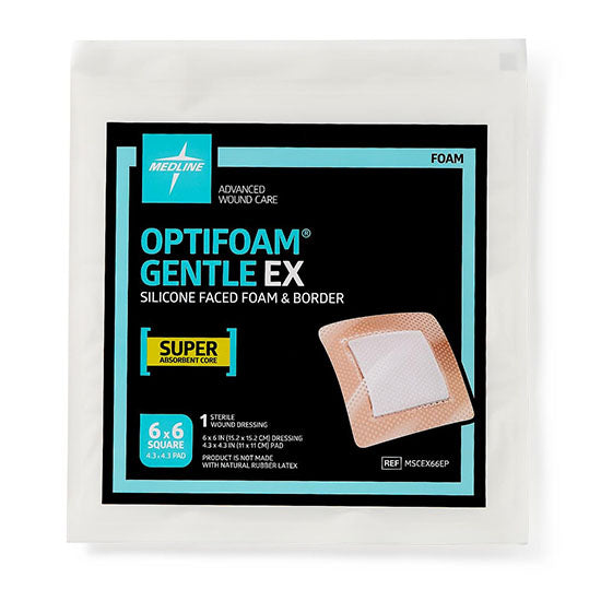 Medline Optifoam Gentle EX Bordered Foam Dressing, 6" x 6" (MSCEX66EP)