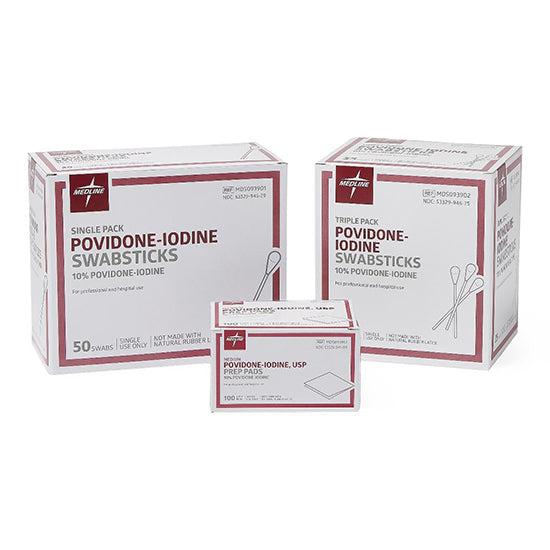 Medline Povidone Iodine 10% USP Swabstick, 3-Pack Style (MDS093902)