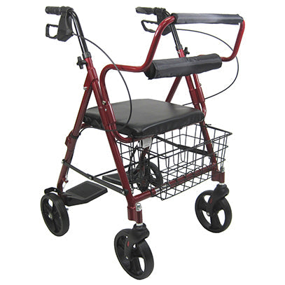 Karman R-4602-T Rollator and Transport Combo w/Flip-up Footplate and Padded Seat in Burgundy