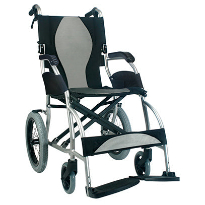 Karman Ergo Lite 16" Ultra Lightweight Ergonomic Transport Wheelchair w/Companion Hill Brakes in Silver