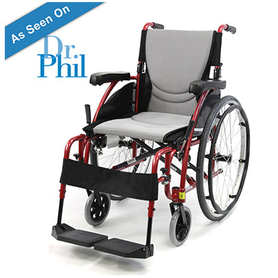 Karman S-Ergo 115 16" Ultra Lightweight Ergonomic Wheelchair w/Swing Away Footrest and Quick Release Wheels in Red