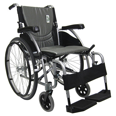 Karman S-Ergo 115 16" Ultra Lightweight Ergonomic Wheelchair w/Swing Away Footrest and Quick Release Wheels in Silver