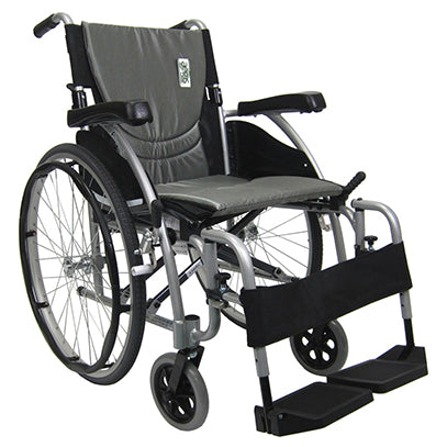 Karman S-Ergo 115 18" Ultra Lightweight Ergonomic Wheelchair w/Swing Away Footrest and Quick Release Wheels in Silver