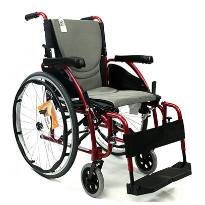 Karman S-Ergo 125 16" Ergonomic Wheelchair w/Flip-Back Armrest and Swing Away Footrest in Red